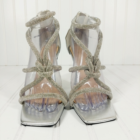 NOVALUXE OLIVIA Silver Embellished Straps Heeled Sandals A474 - Picture 3 of 13
